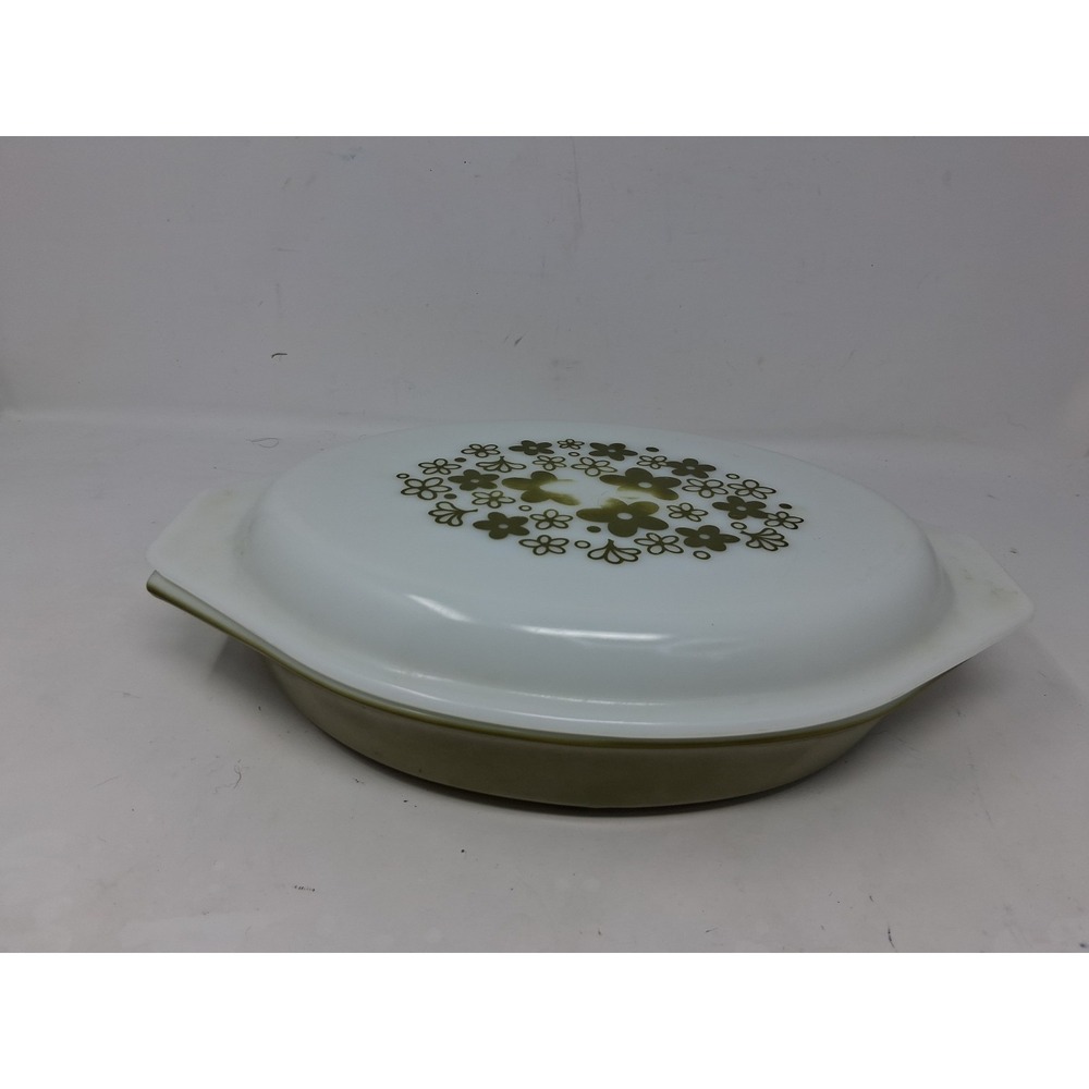 PYREX CRAZY DAISY SPRING BLOSSOM 1 QT OVAL 063 + LID DIVIDED CASSEROLE DISH